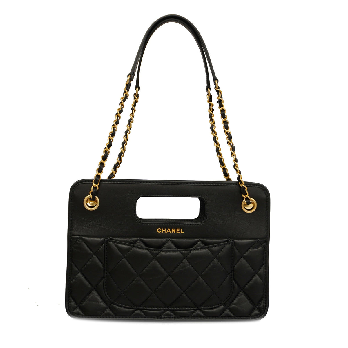 ChanelAuth  Matelasse Chain Shoulder Lambskin Women's Leather Shoulder Bag Black
