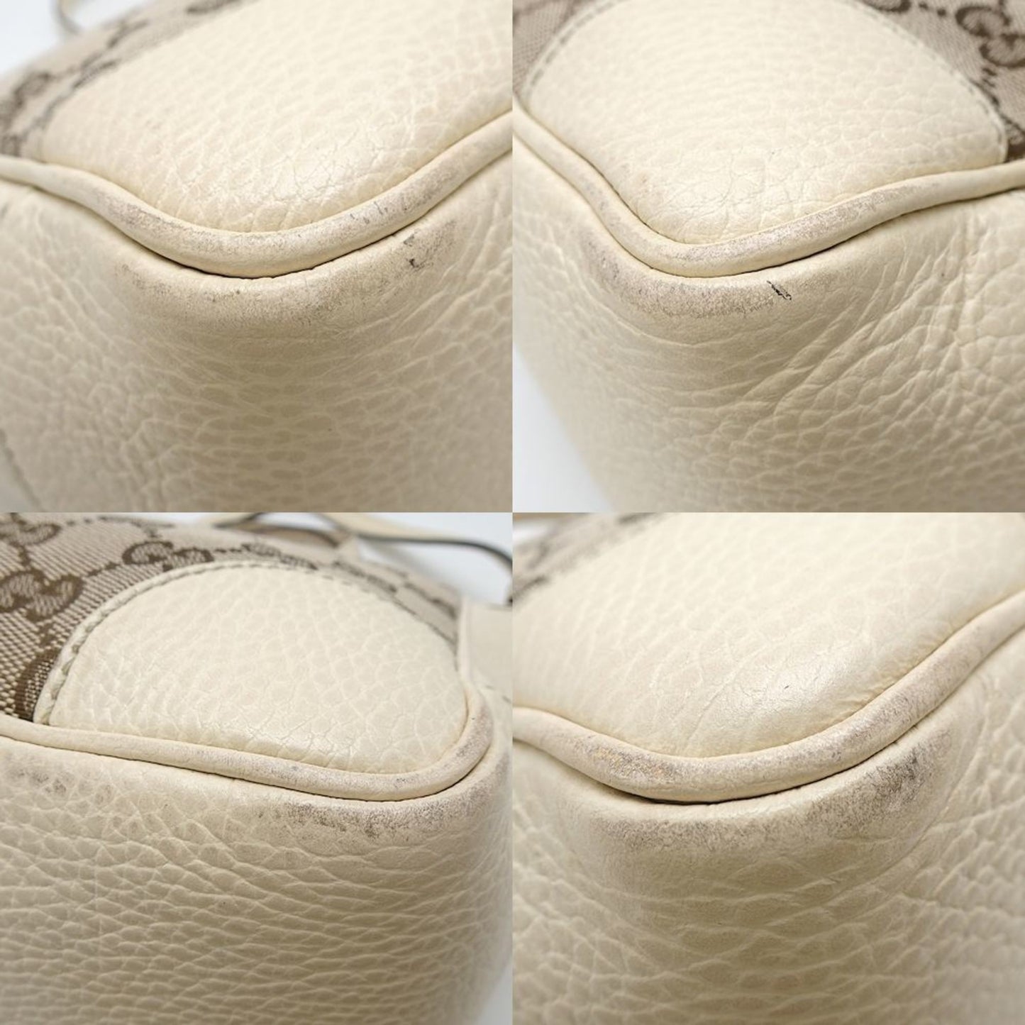 Gucci Beige Ivory Gg Canvas Leather Handbag