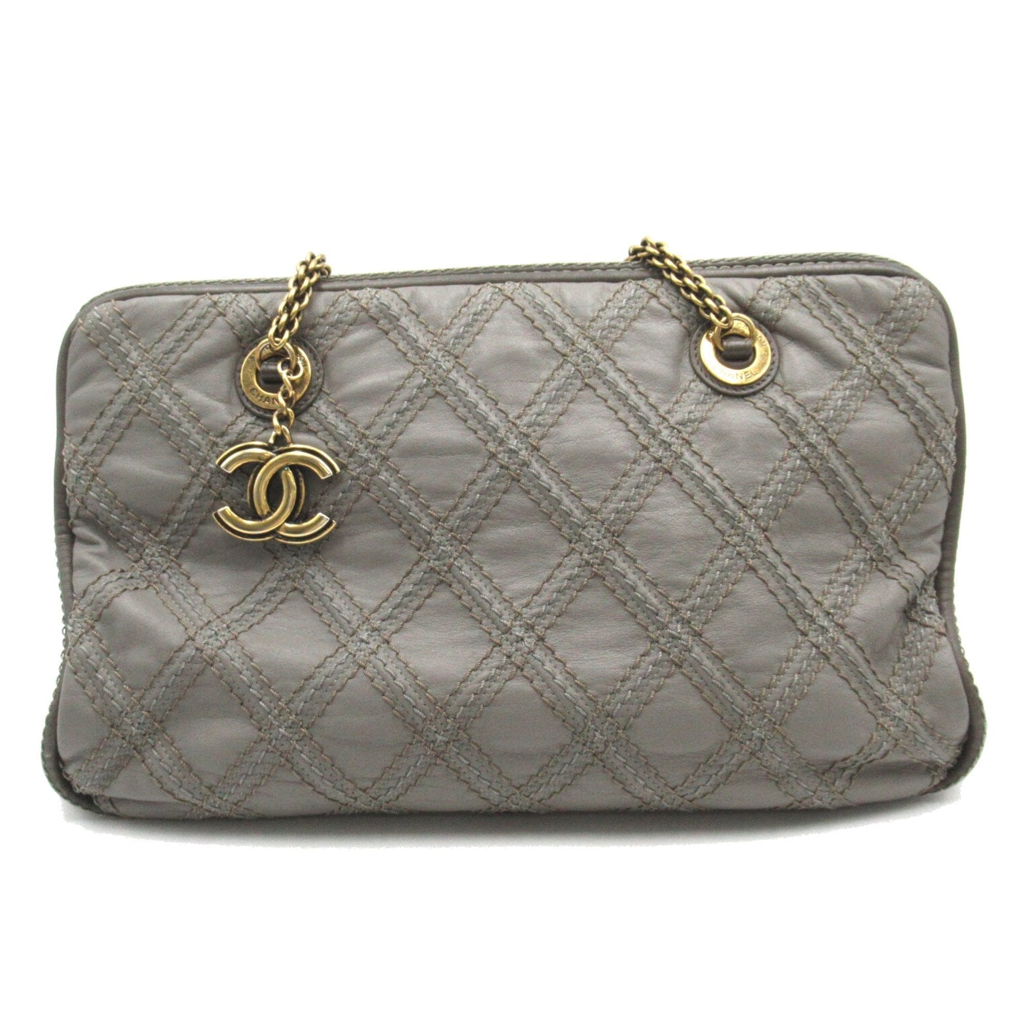 CHANEL ChainShoulder Gray leather