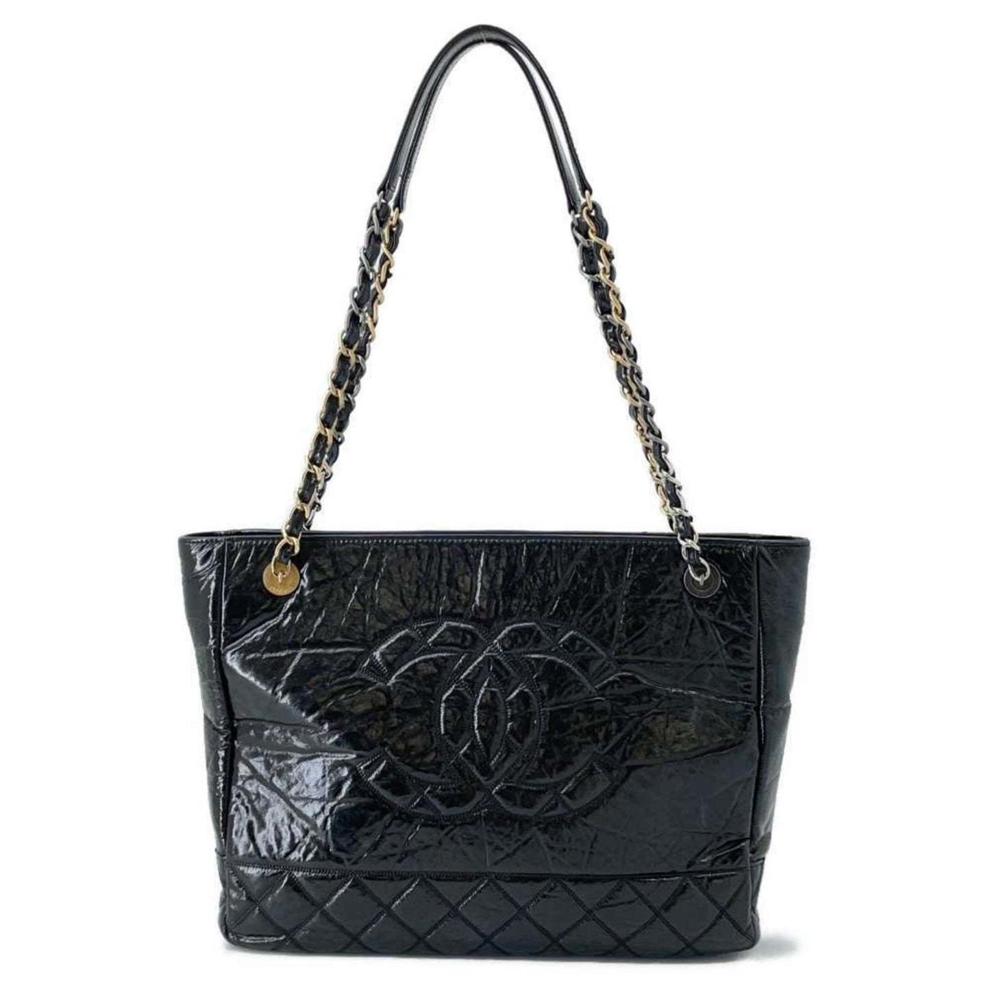 Chanel Chain Tote Bag Coco Mark Shiny Aged Calf Leather AS1875 CHANEL Shoulder Black