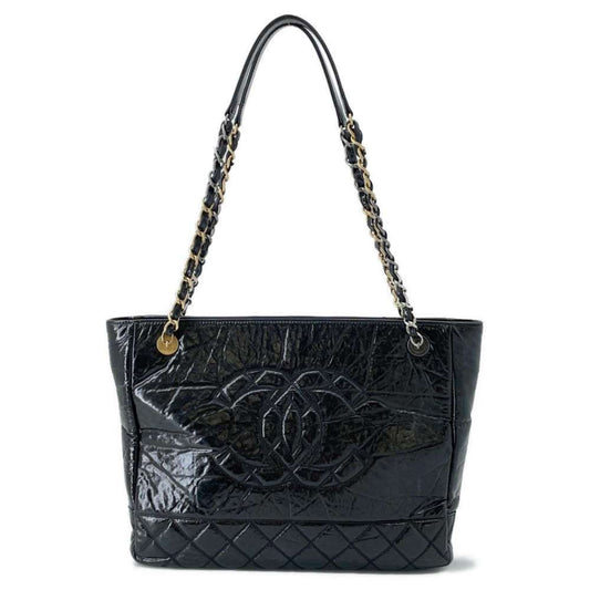 Chanel Chain Tote Bag Coco Mark Shiny Aged Calf Leather AS1875 CHANEL Shoulder Black