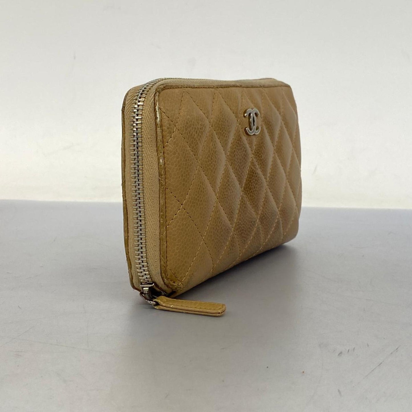 Chanel Long Wallet Matelasse Caviar Skin Beige Women's