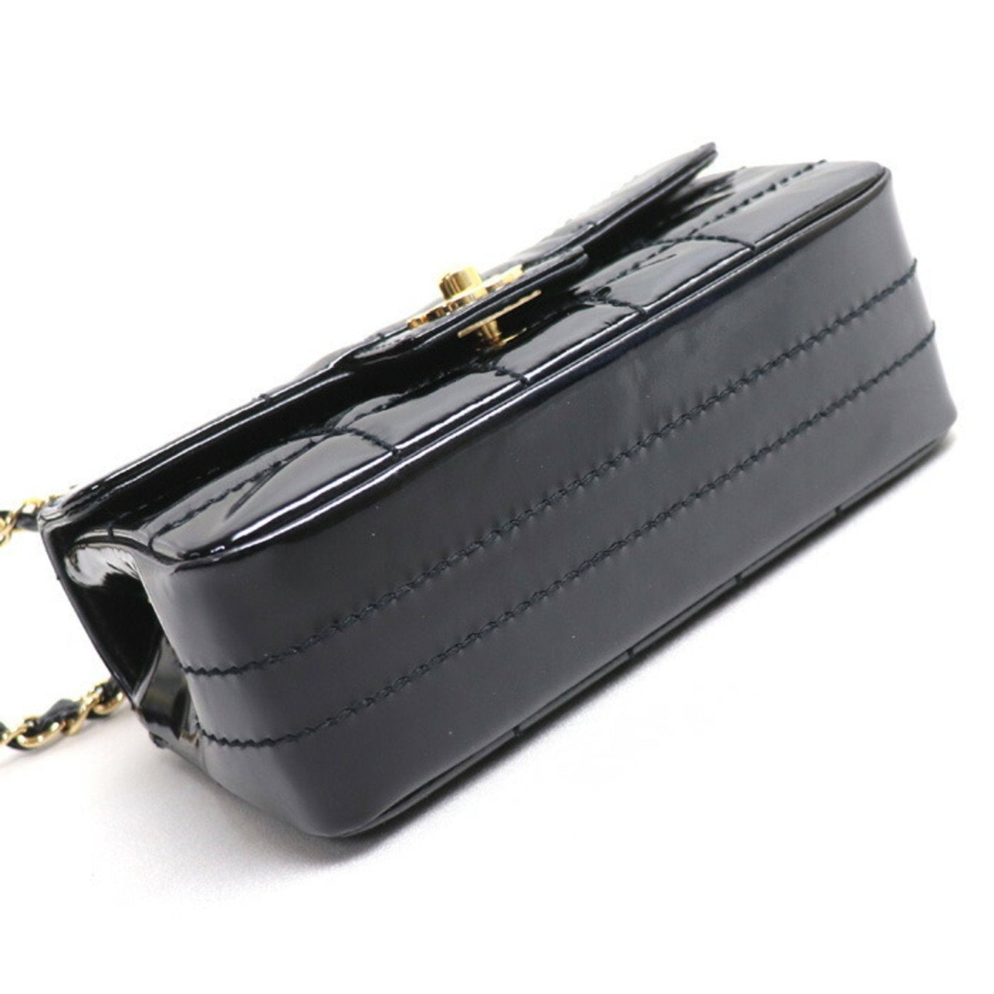 CHANEL Chocolate Bar Chain Shoulder Bag Black Enamel Women's