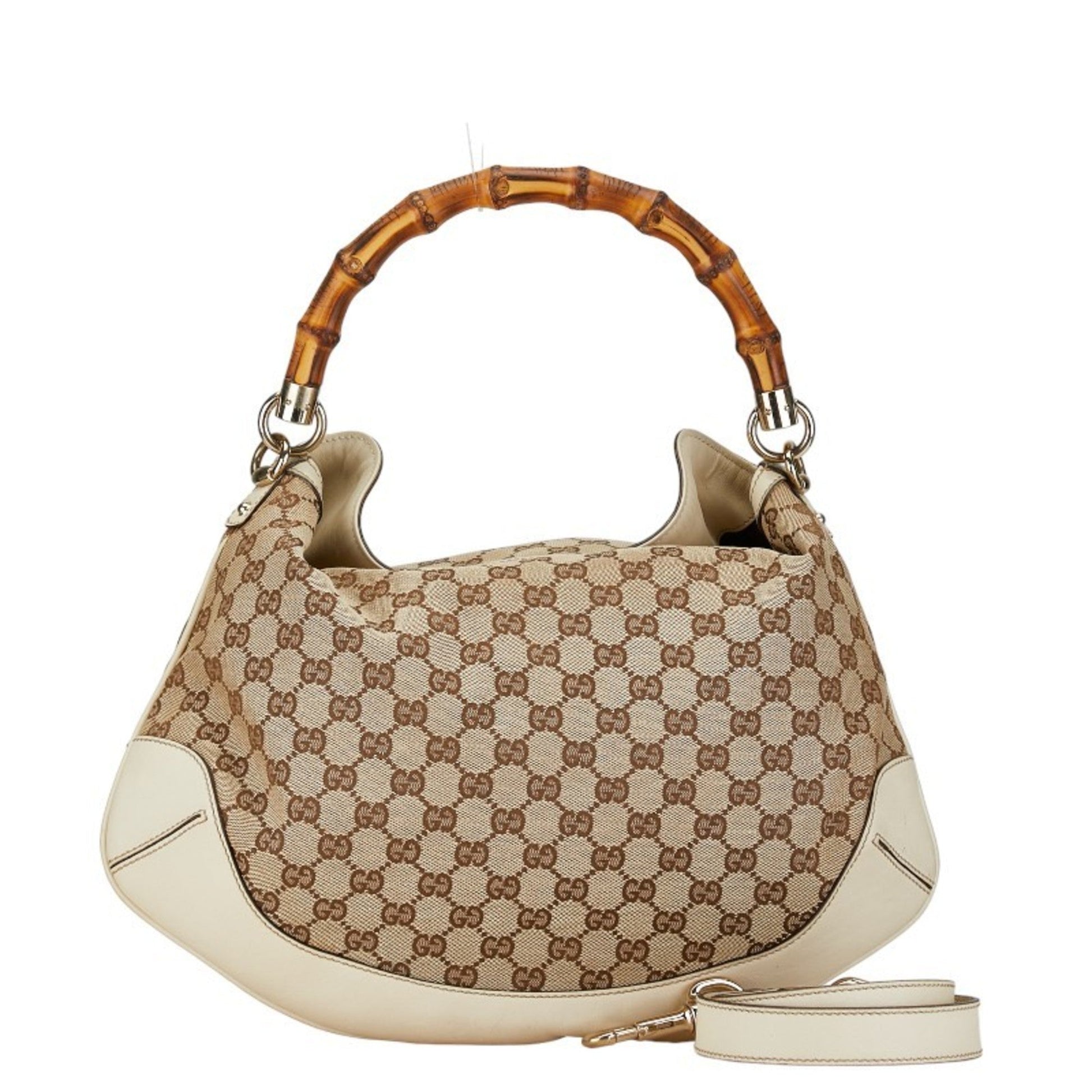 Gucci Beige Ivory White Canvas Leather Handbag Shoulder Bag ()