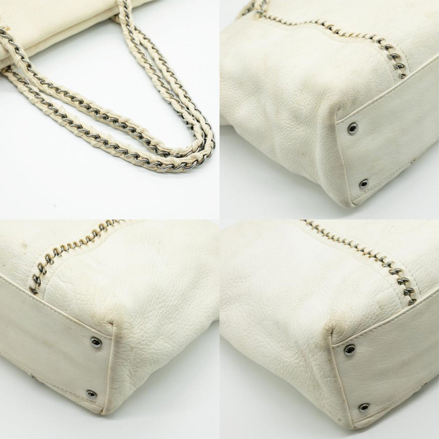 CHANEL Shoulder Bag Luxury Line Coco Mark Chain Leather White Silver Women's PD25
