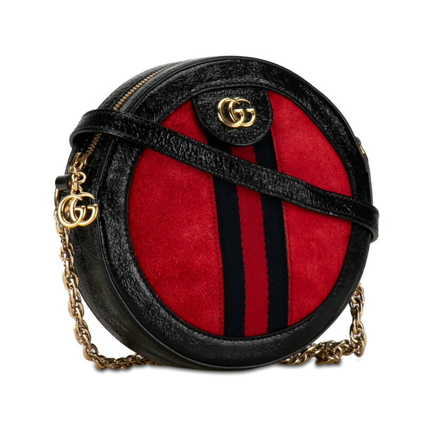 Gucci Black Red Color Patent Leather Suede Shoulder Bag