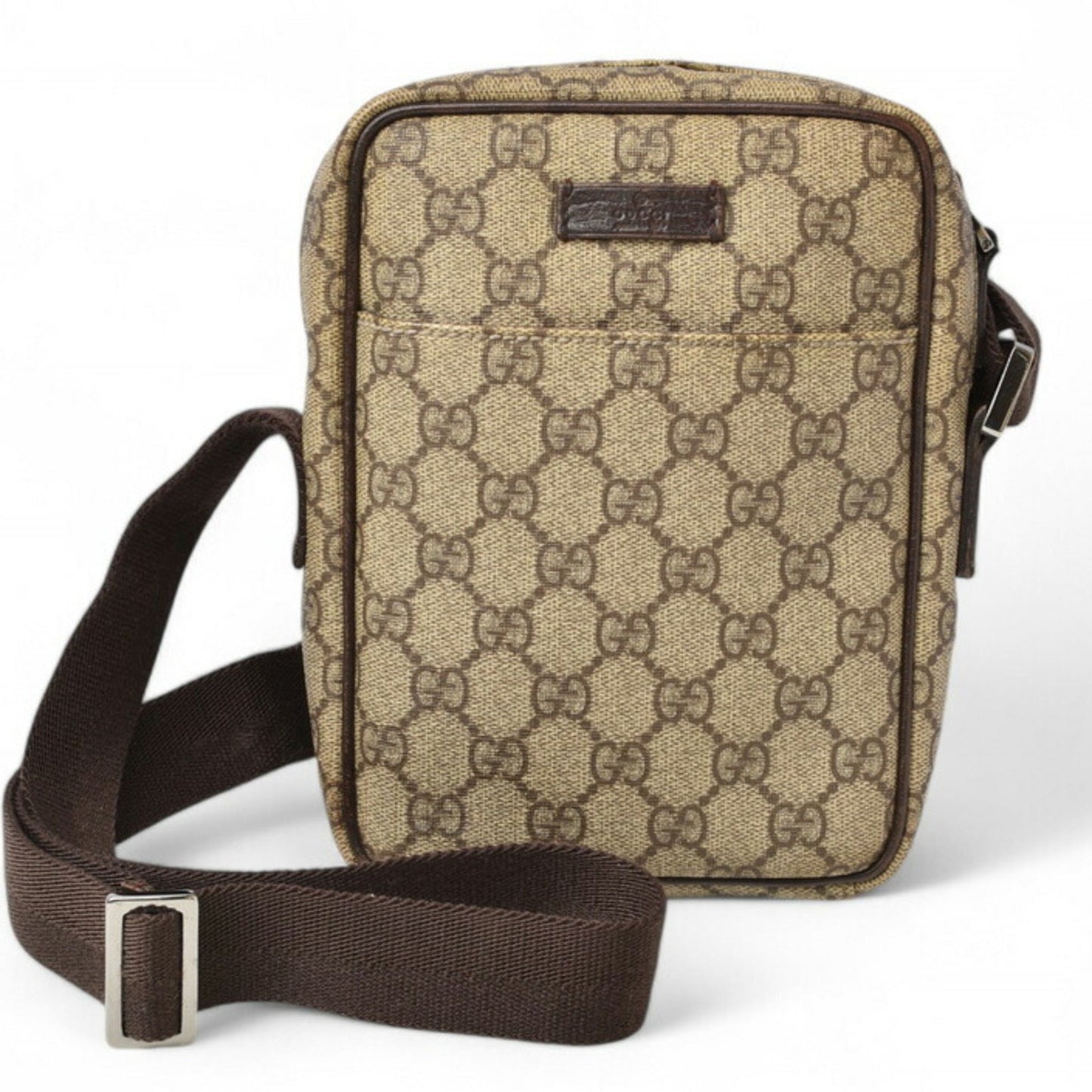 Gucci Beige Brown Coated Canvas Shoulder Bag