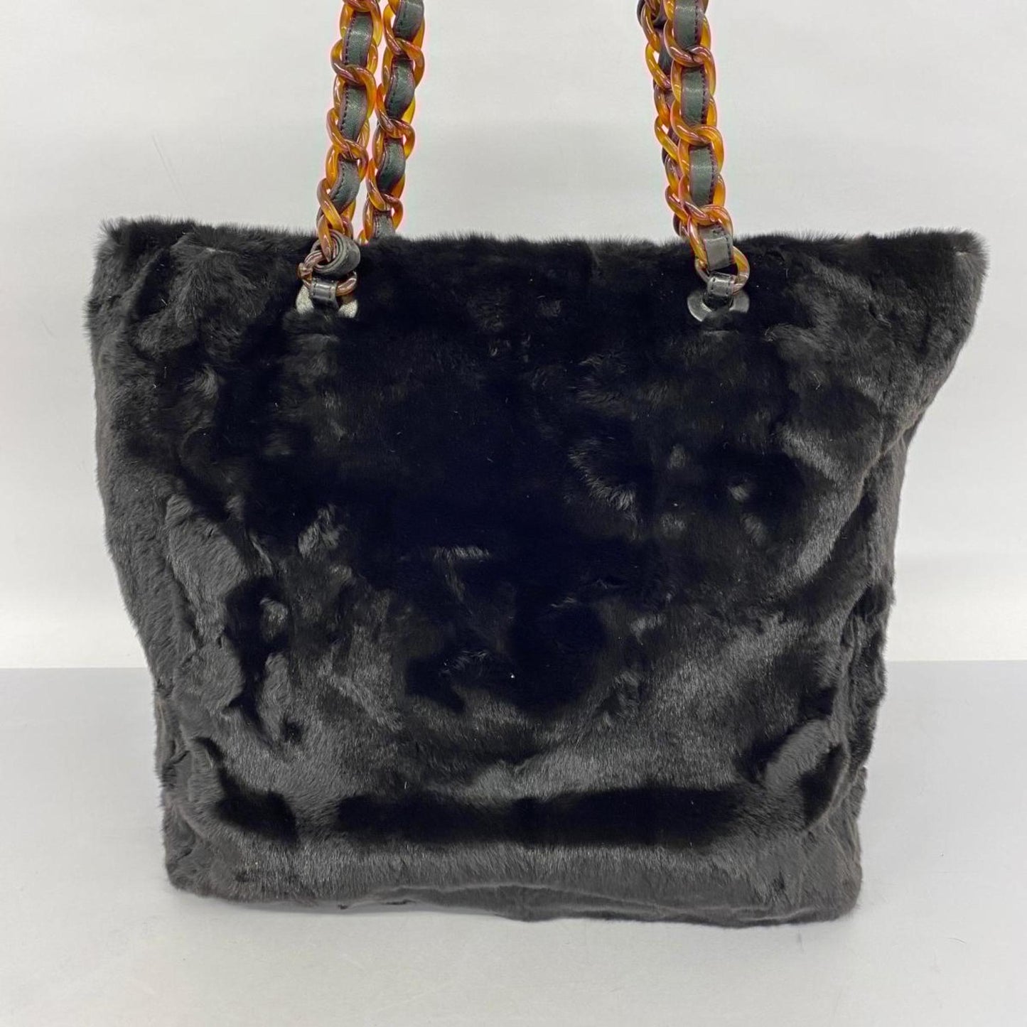 Chanel Tote Bag Lapin Fur Black Women's