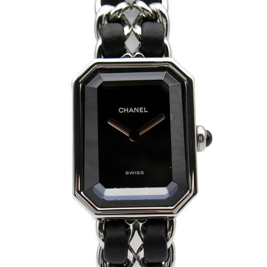 CHANEL Premiere L Watch Stainless Steel Leather Strap Women's Black H0451