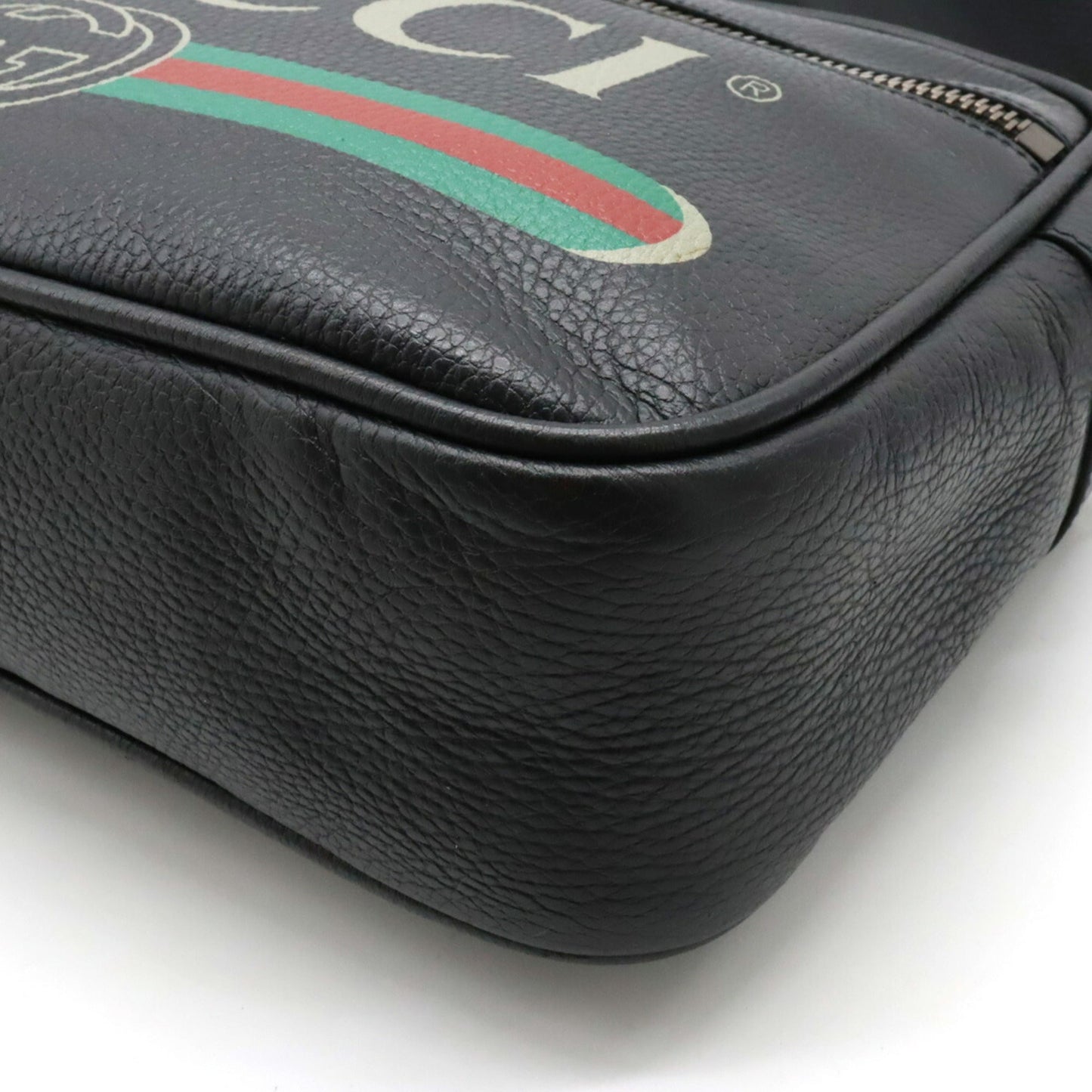 GUCCI Print Bag Shoulder Leather Black 523589