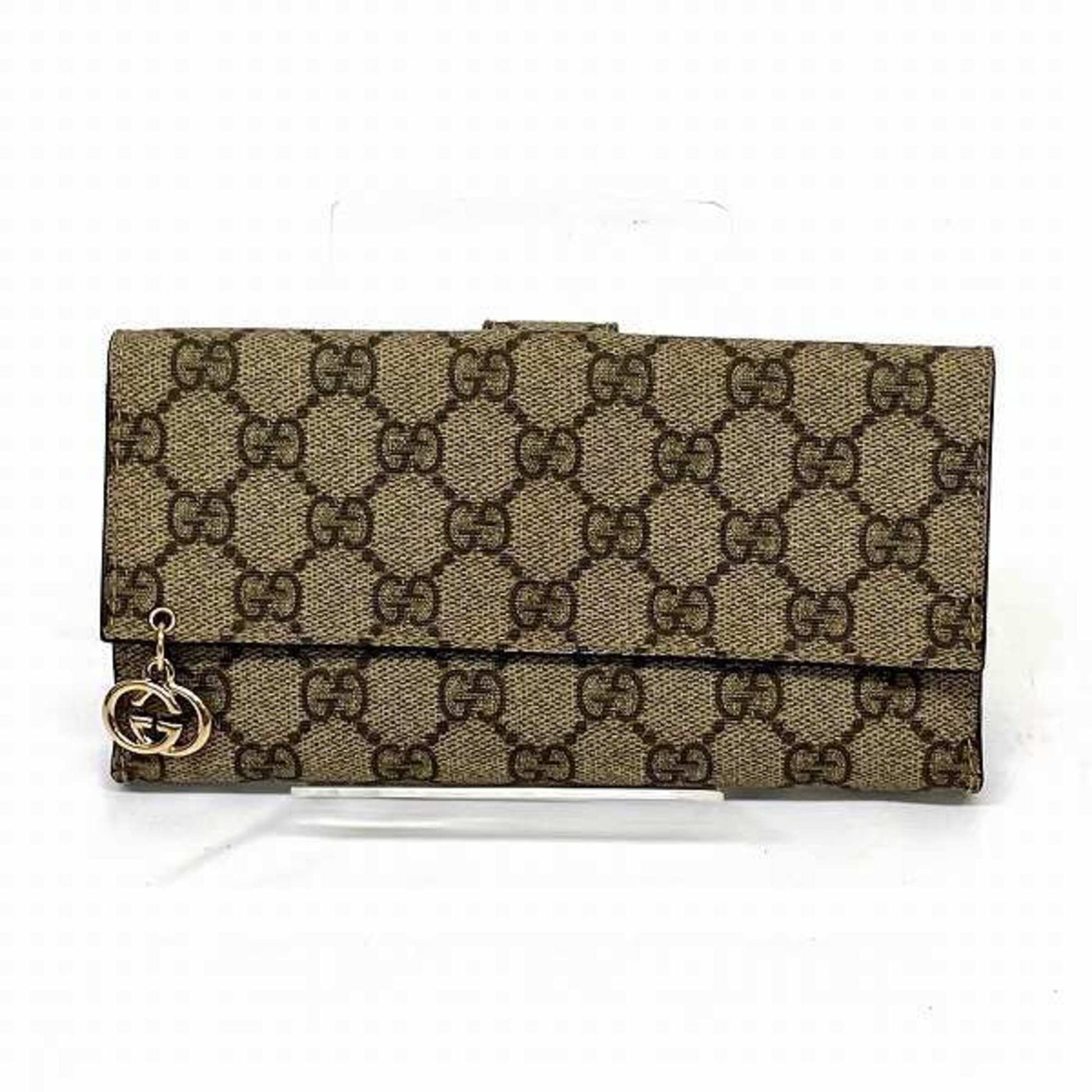 Gucci Beige Brown Pvc Leather Long Wallet (Bi-Fold) ()