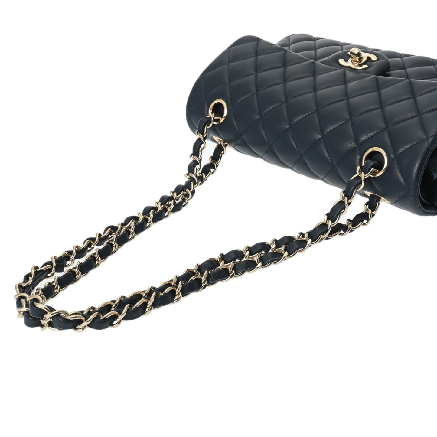 CHANEL Chanel Matelasse Chain Shoulder 23cm W Flap Navy Champagne A01113 Women's Lambskin Bag