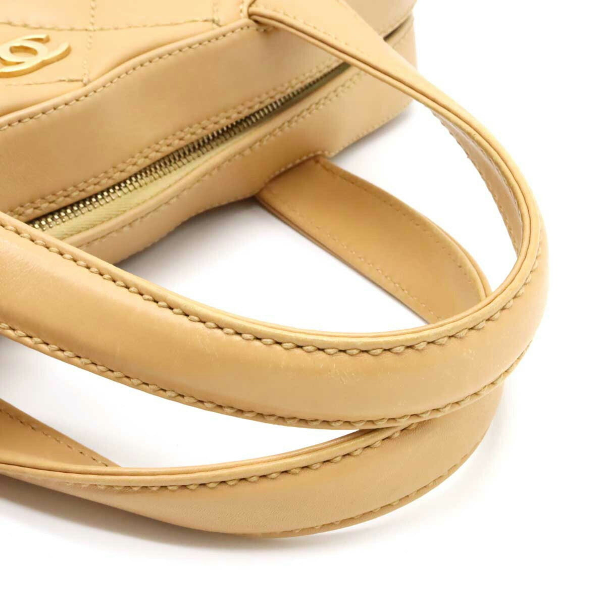 Chanel Wild Stitch HandBag Boston Bag Leather Beige A14692