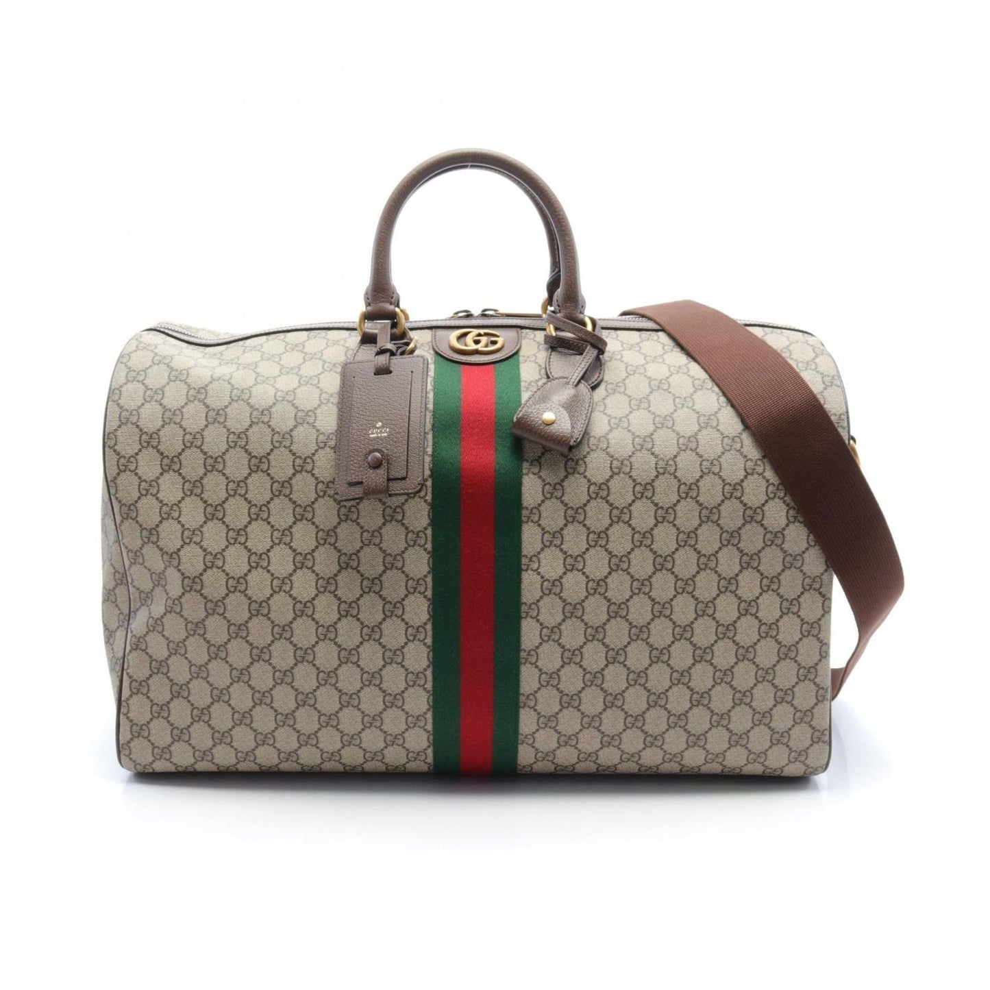 Gucci Beige Brown Multi-Color Pvc Coated Canvas Leather Boston Bag ()