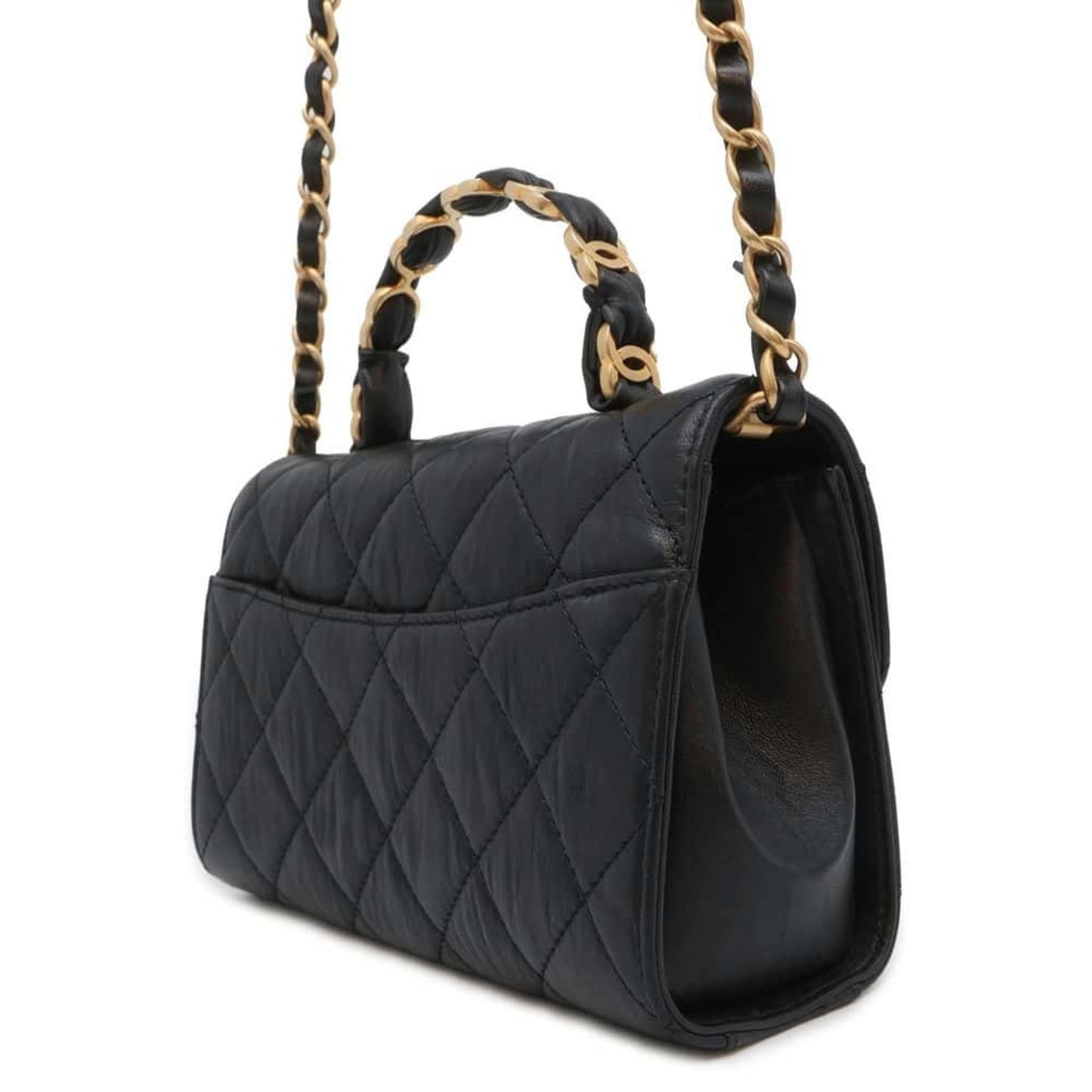 Chanel Chain Shoulder Bag Matelasse Crumple Lambskin AS2478 2way Handbag Black