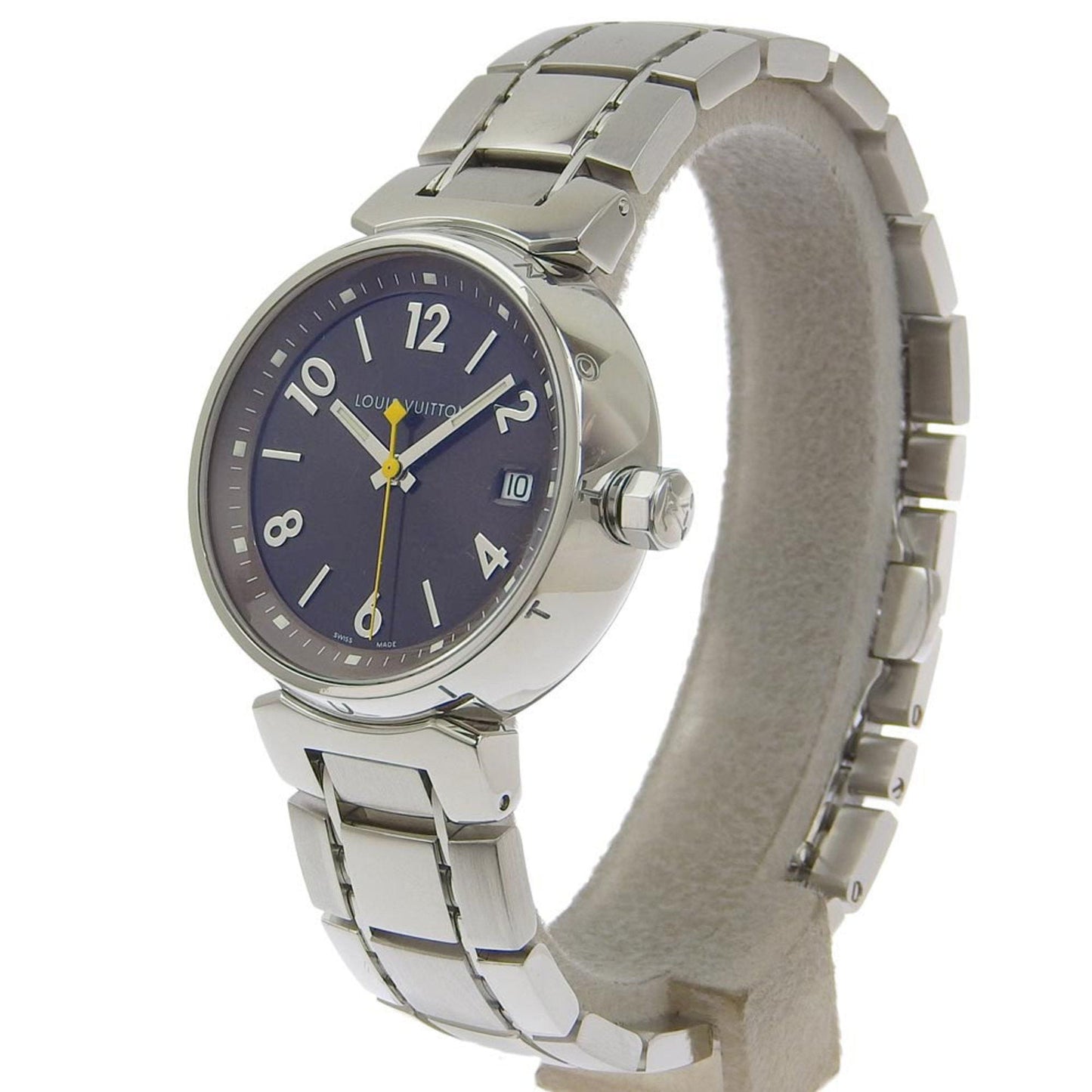 LOUIS VUITTON Tambour Watch Q1311 Stainless Steel Silver Quartz Analog Display Women's Brown Dial