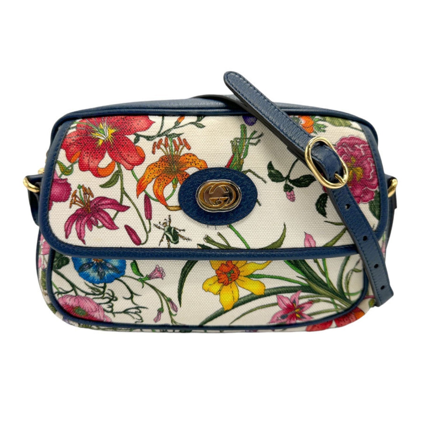 Gucci Multi-Color Navy Canvas Leather Shoulder Bag ()