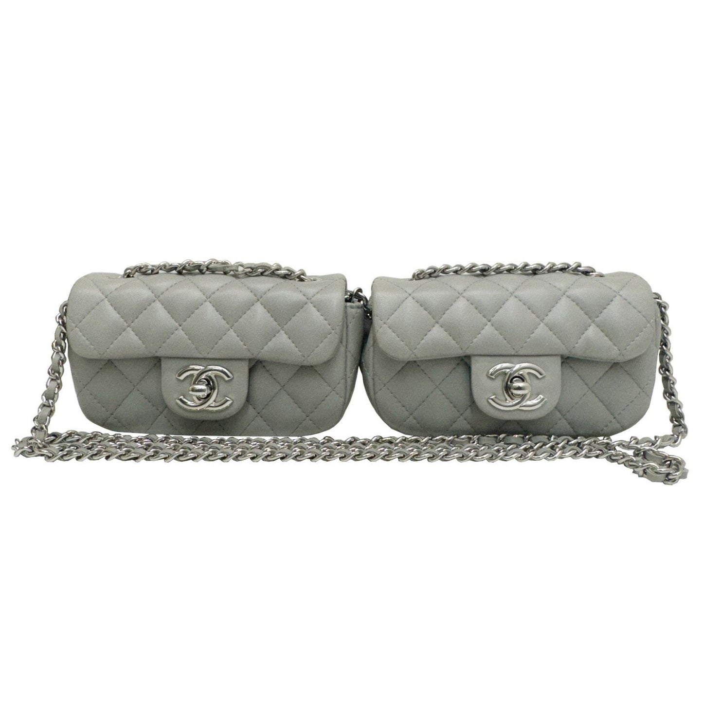 CHANEL Coco Mark Matelasse Chain Shoulder Bag 17 Series Twin Futago Lambskin Women's Light Grey