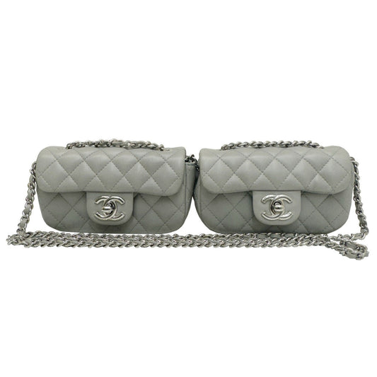 CHANEL Coco Mark Matelasse Chain Shoulder Bag 17 Series Twin Futago Lambskin Women's Light Grey