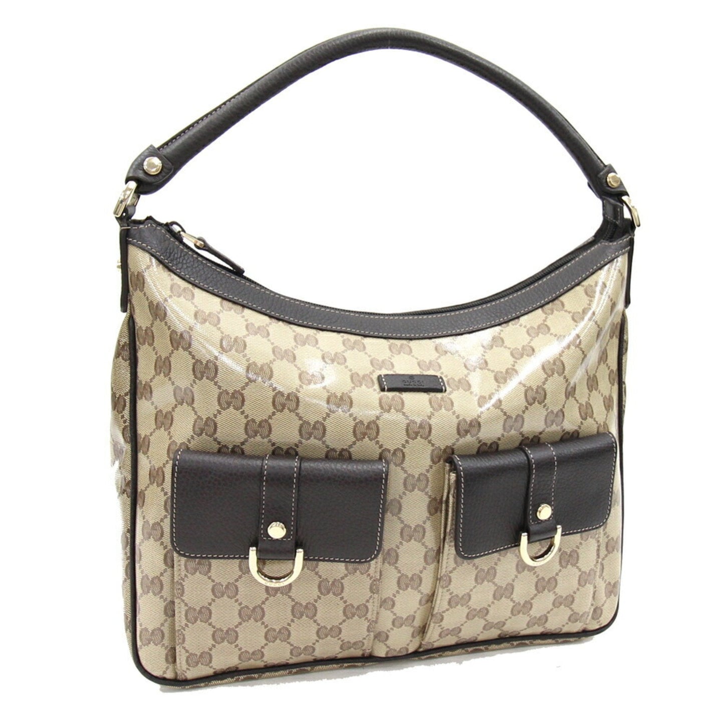 GUCCI One Shoulder Bag GG Crystal 293581 Dark Brown Beige Ladies