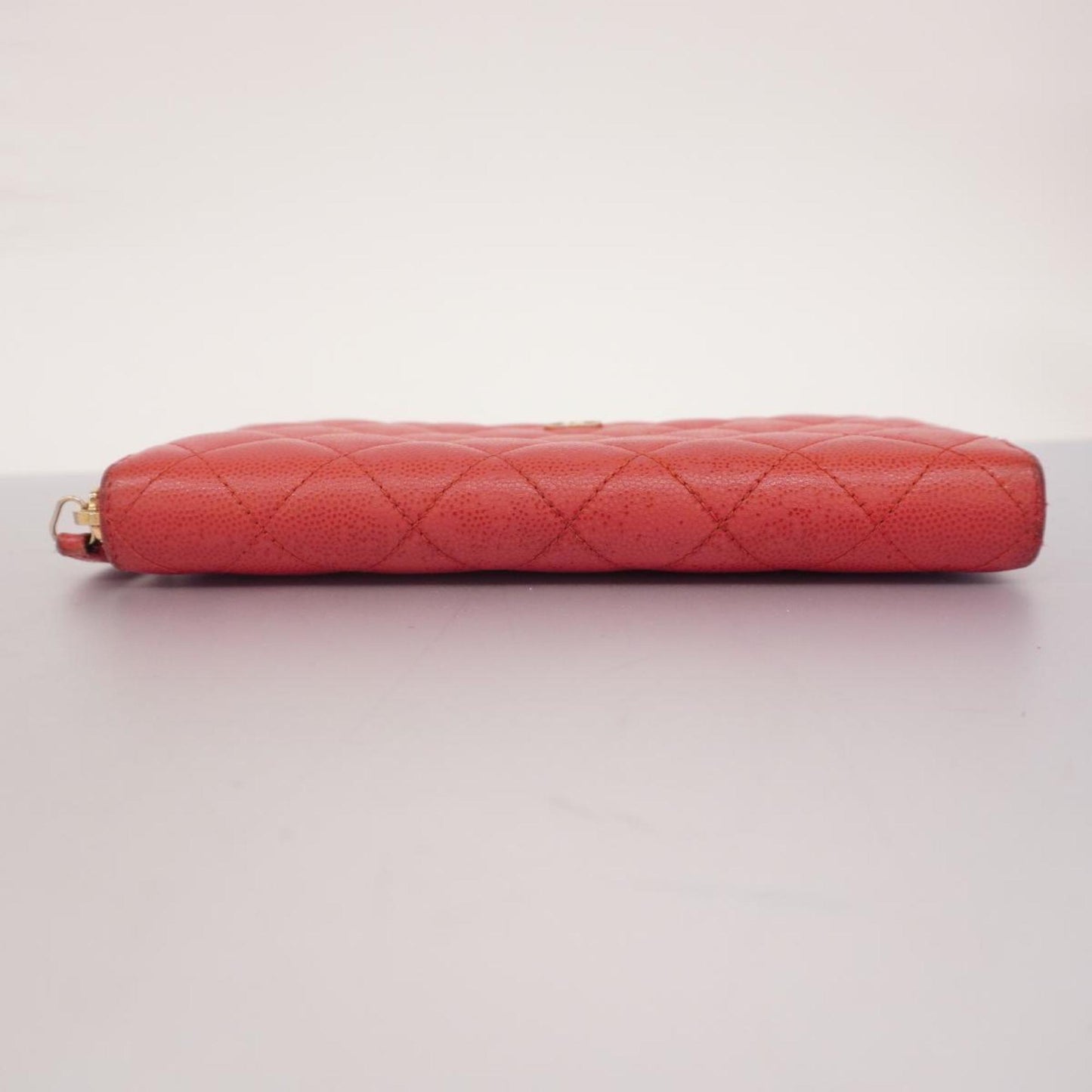 Chanel Long Wallet Matelasse Caviar Skin Red Champagne Women's