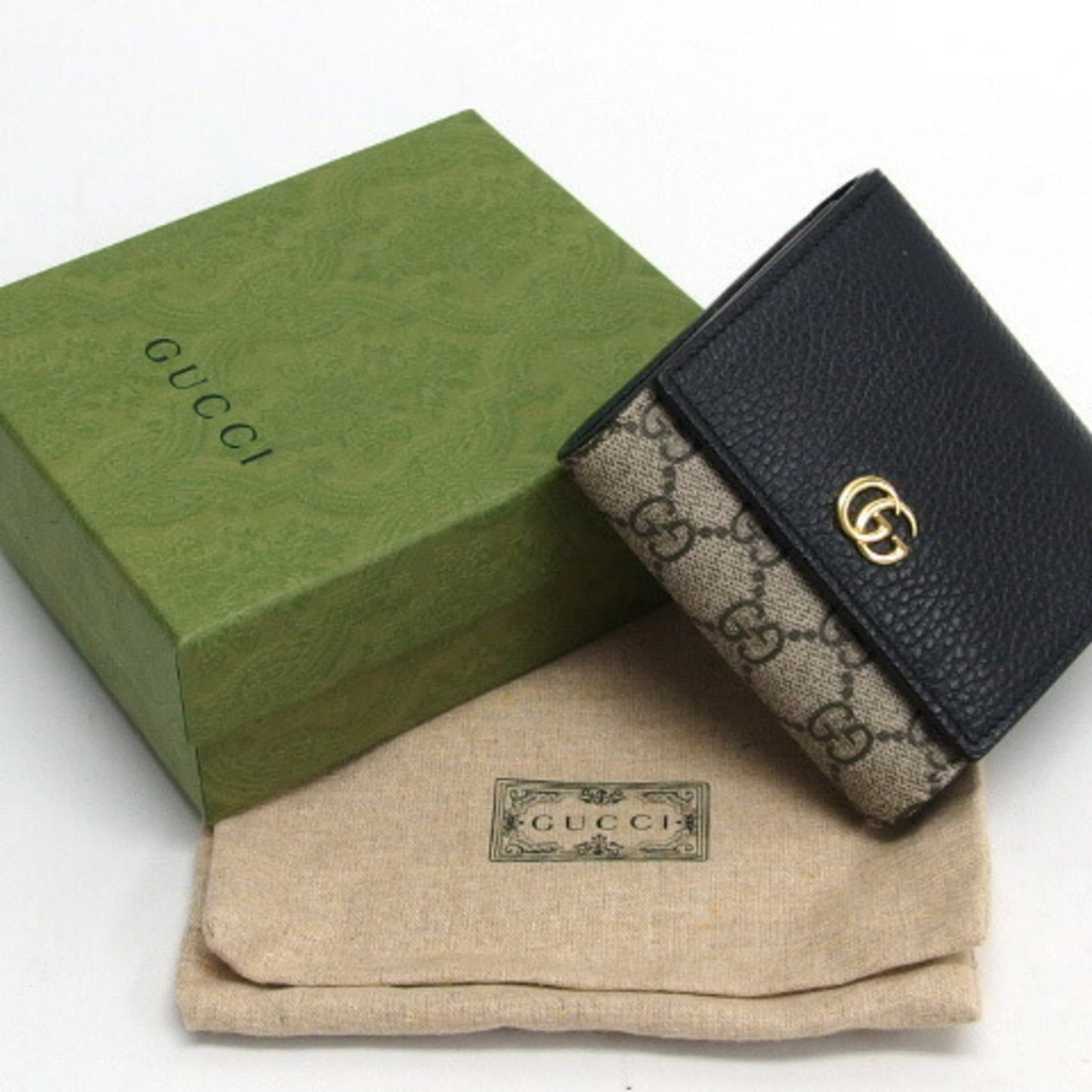 Gucci Beige Black Gg Supreme Leather Wallet (Bi-Fold)