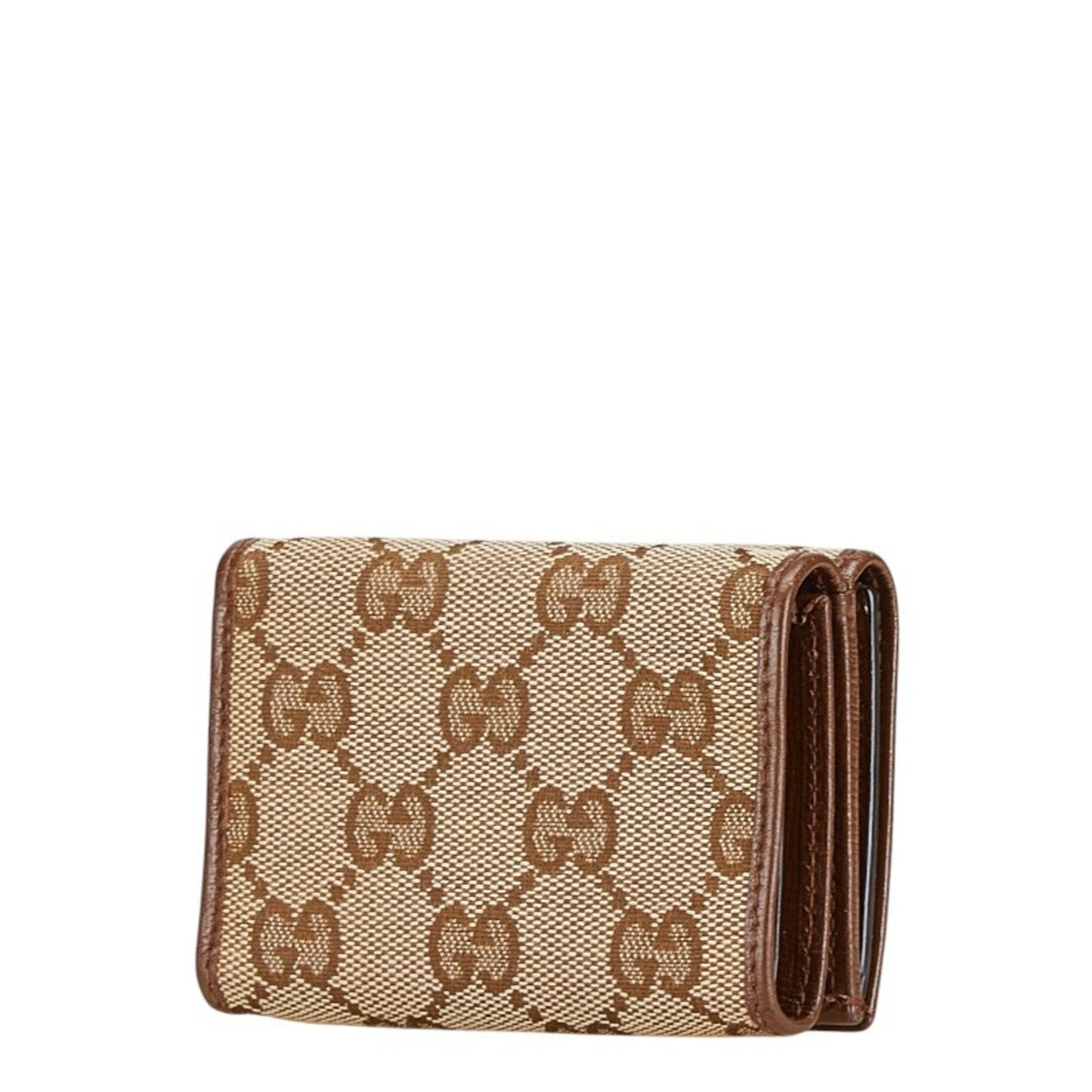 Gucci Beige Brown Gg Canvas Leather Wallet (Tri-Fold)
