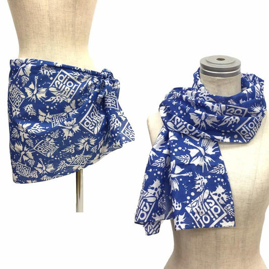 CHRISTIAN DIOR stole shawl dior surf chick bandana cotton hibiscus white x blue