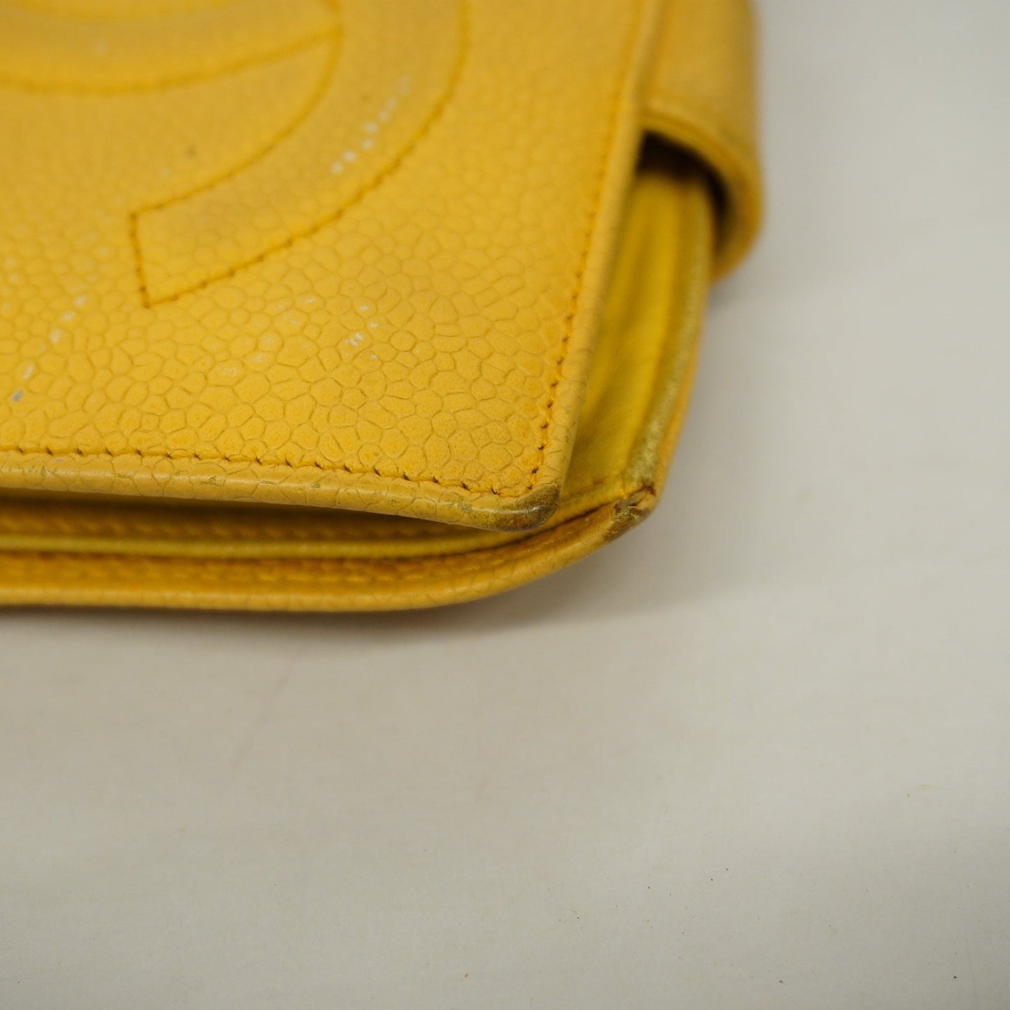 ChanelAuth  Wallet Gold Hardware Women's Caviar Leather Yellow