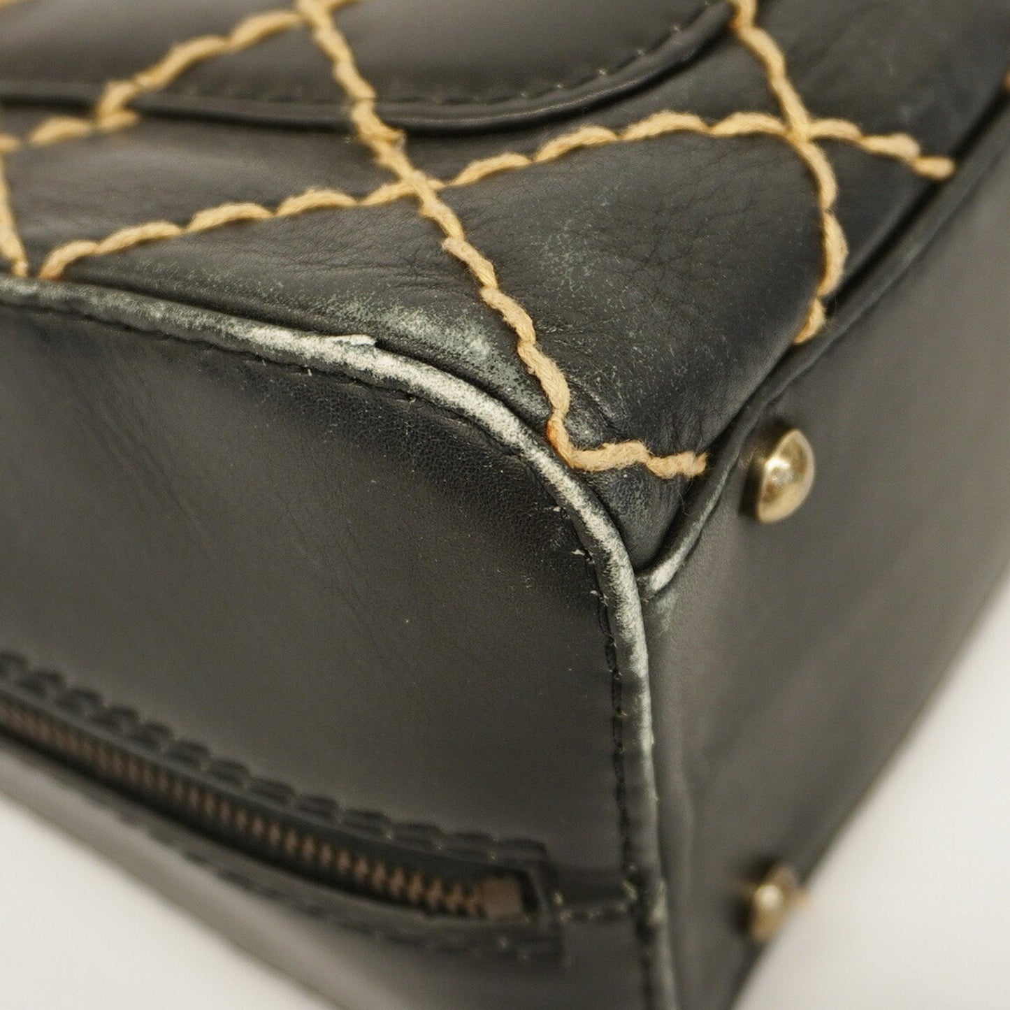 Chanel Tote Bag Wild Stitch Leather Black Women's