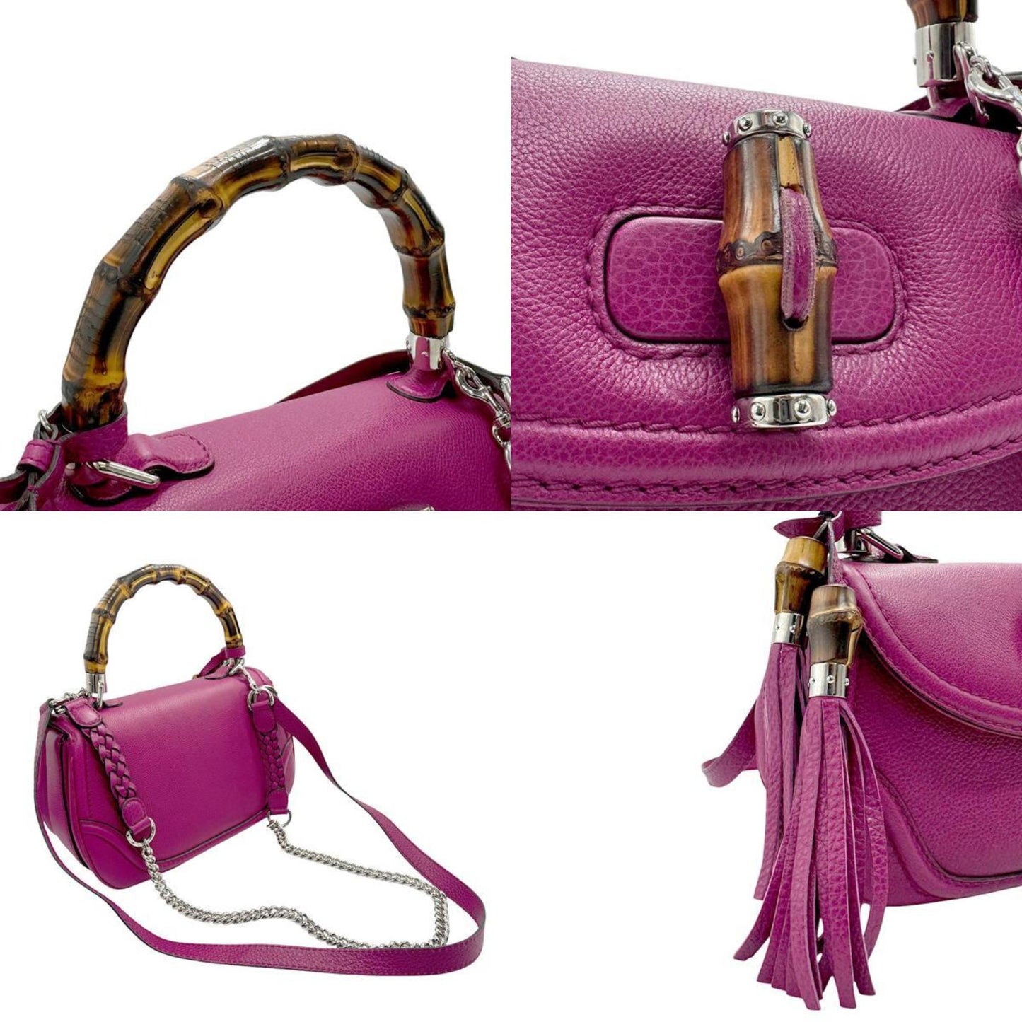 Gucci Bamboo Pink Purple Leather Handbag Shoulder Bag
