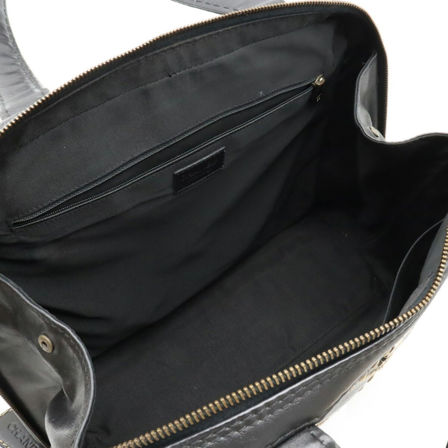 Chanel Wild Stitch Coco Mark Tote Bag HandBag Leather Black A14693