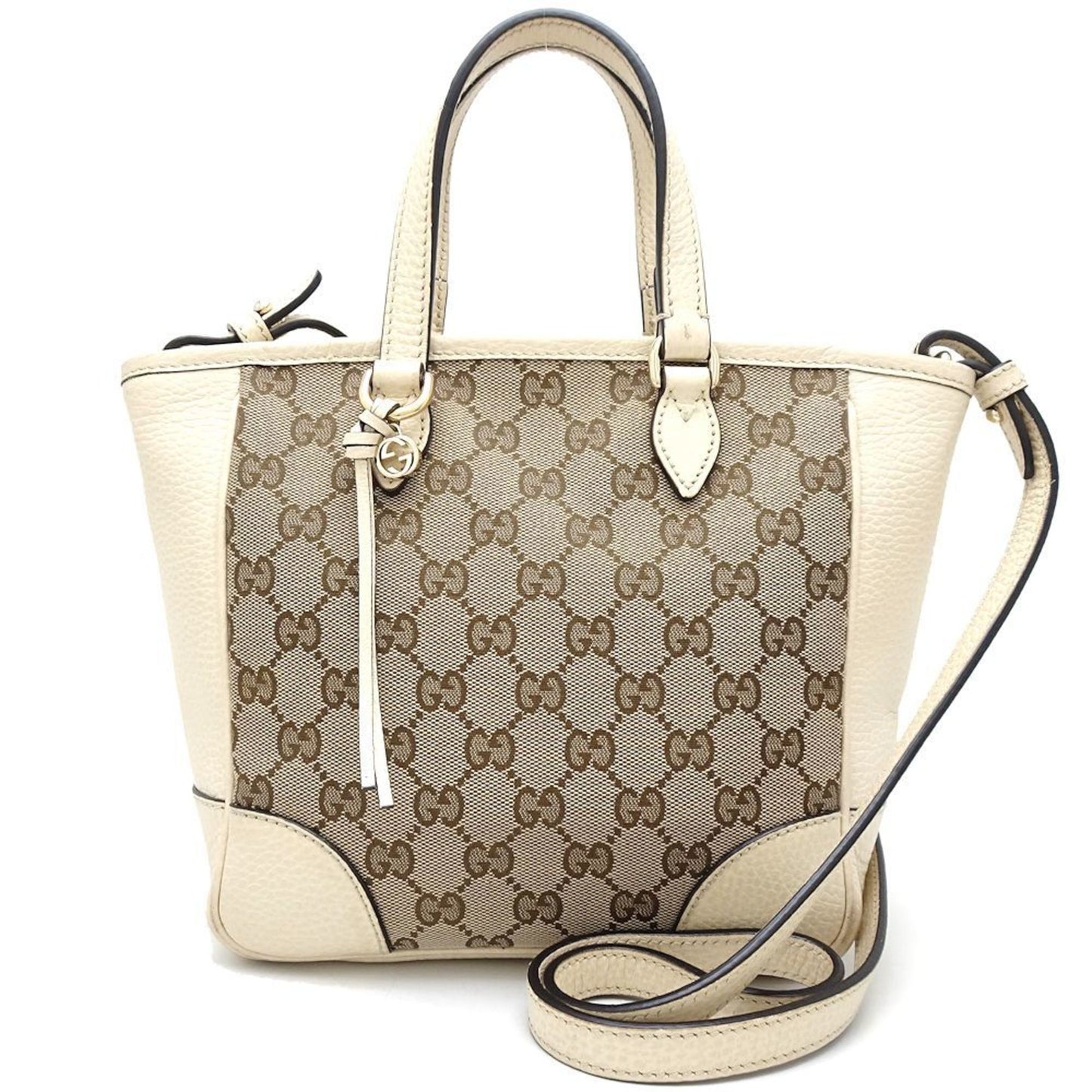 Gucci Beige Ivory Gg Canvas Leather Handbag ()