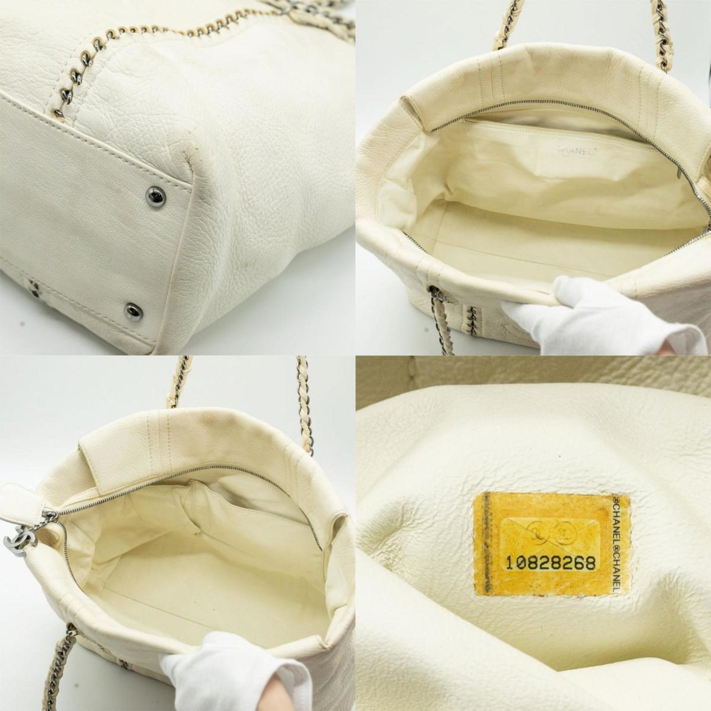 CHANEL Shoulder Bag Luxury Line Coco Mark Chain Leather White Silver Women's PD25