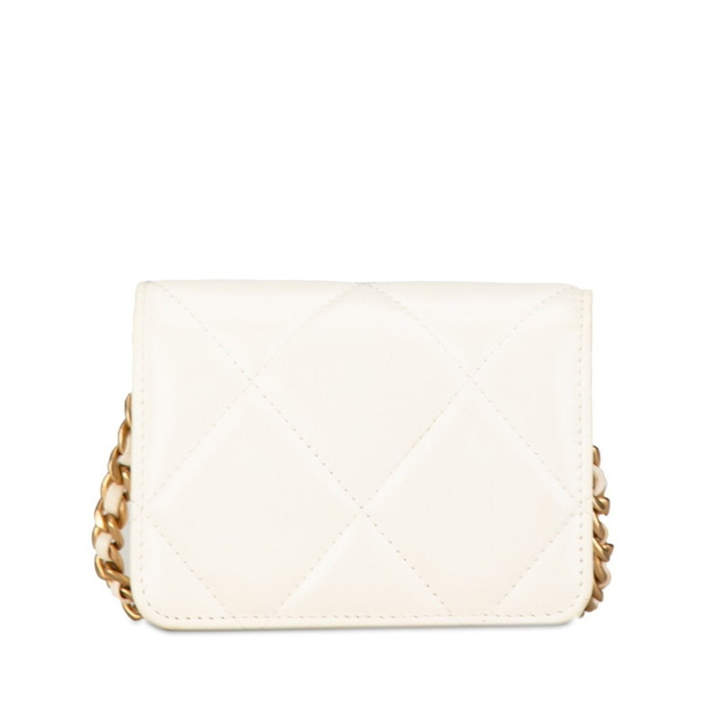 CHANEL Chanel 19 Chain Shoulder Bag White Gold Silver Lambskin Women's