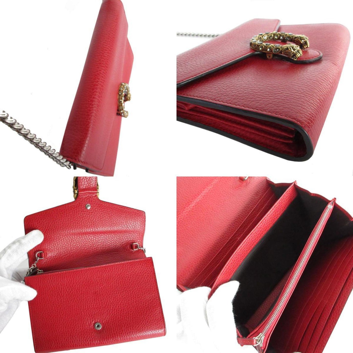 Gucci Red Color Leather Chain/Shoulder Wallet