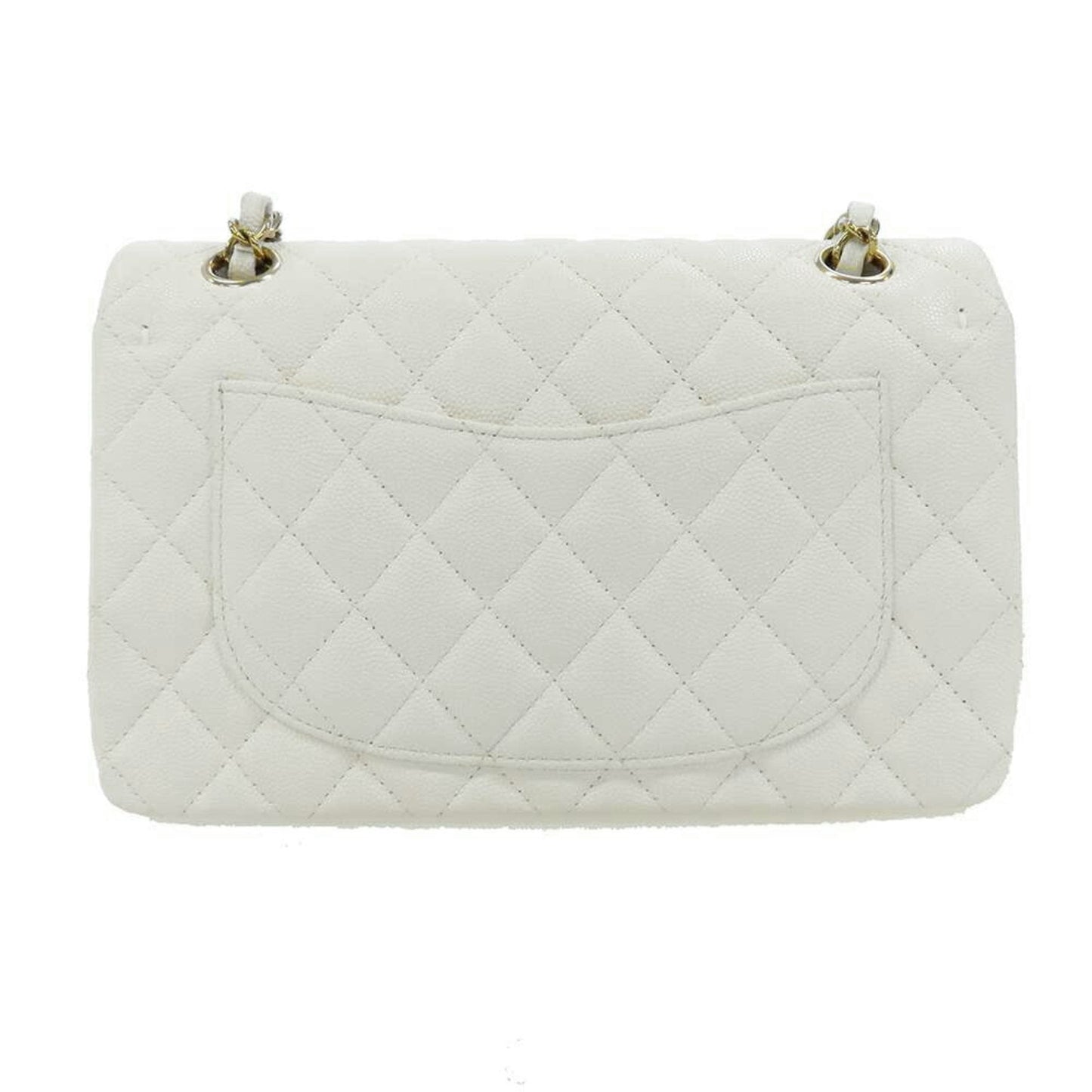 Chanel Chain Shoulder Bag Matelasse Coco Mark Caviar Skin A01113 Double Flap CHANEL White
