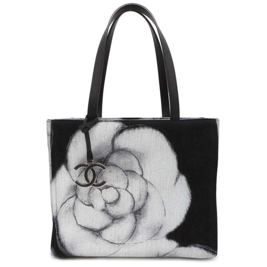 Chanel Tote Bag Camellia Print Coco Mark Medium Canvas A91421 CHANEL Black