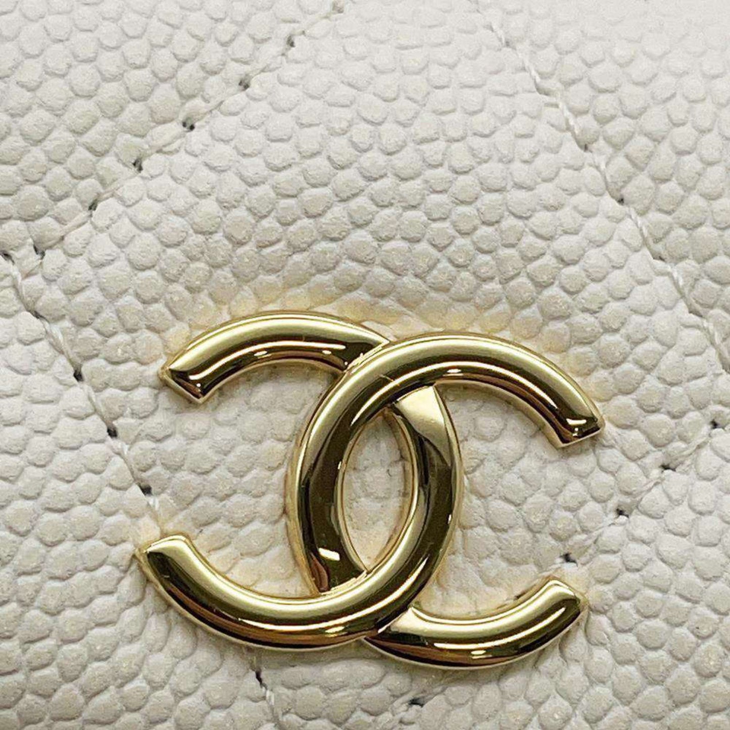 Chanel Chain Wallet Matelasse Coco Mark Caviar Skin CHANEL Pochette White Pouch Women's WALLET