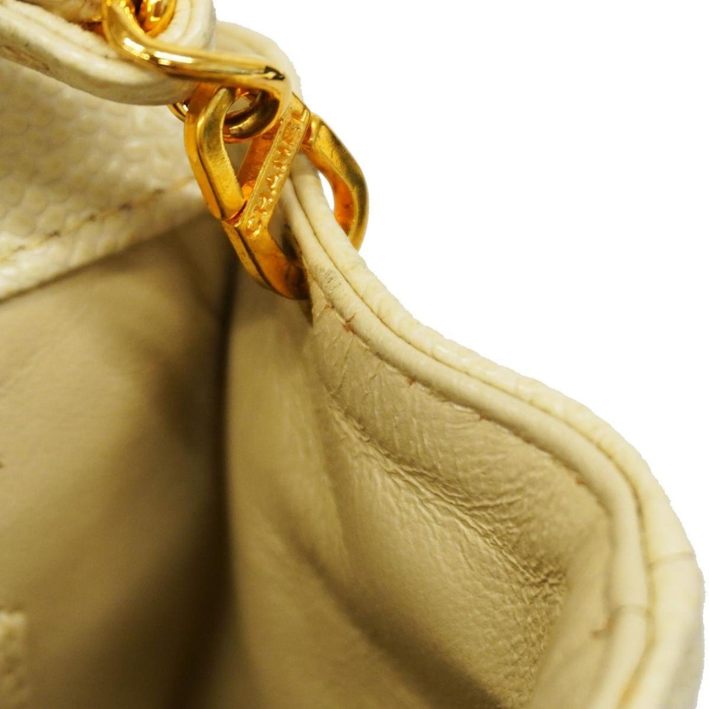 Chanel Shoulder Bag Mademoiselle Chain Caviar Skin White Women's