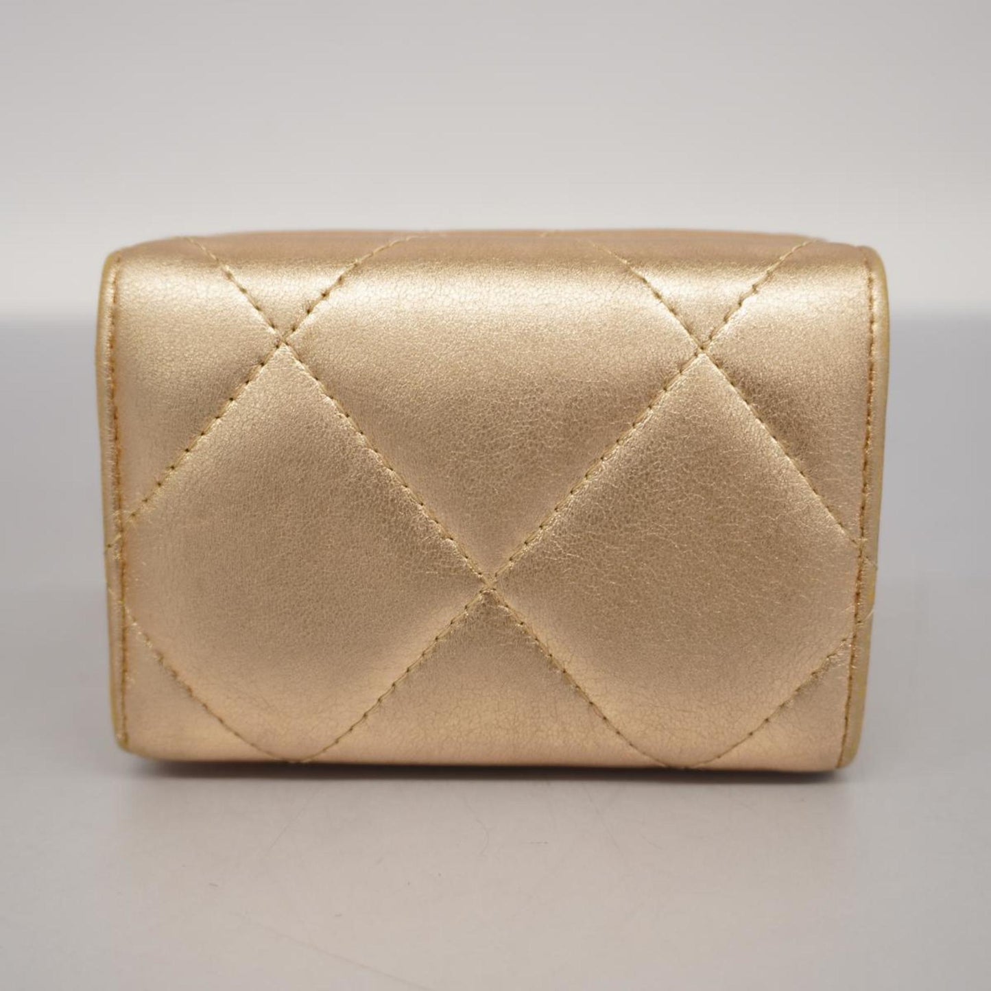 Chanel Tri-fold Wallet Matelasse Lambskin Champagne Gold Women's