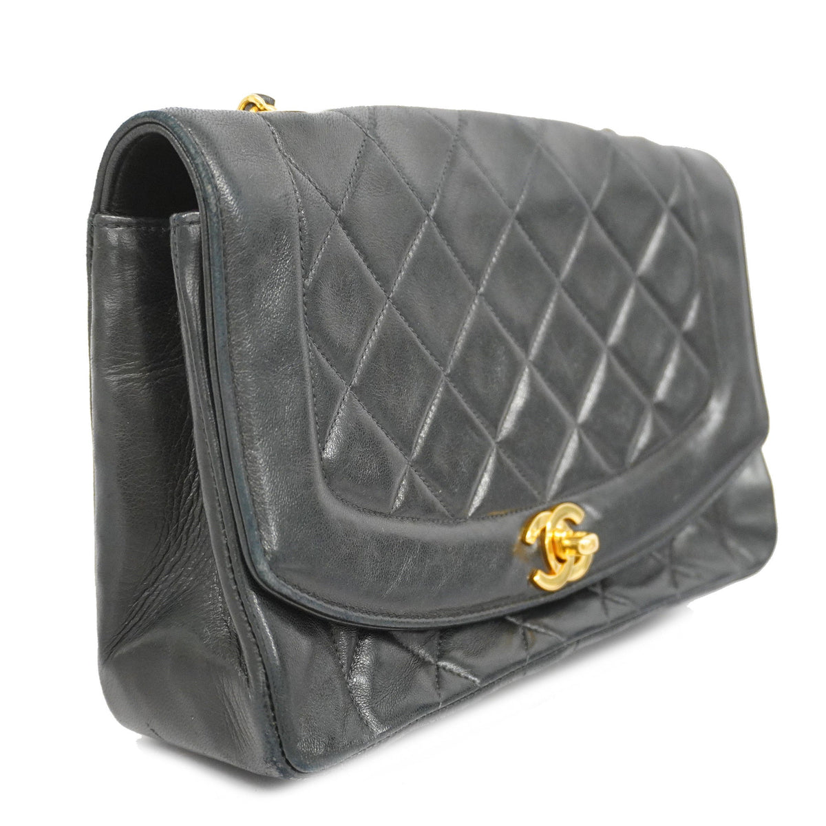 ChanelAuth  Matelasse Diana Flap Chain Shoulder Leather Shoulder Bag Black