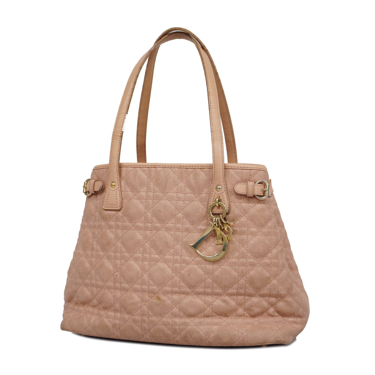 CHRISTIAN DIORAuth  Canage Women's Coated Canvas,Leather Tote Bag Salmon Pink