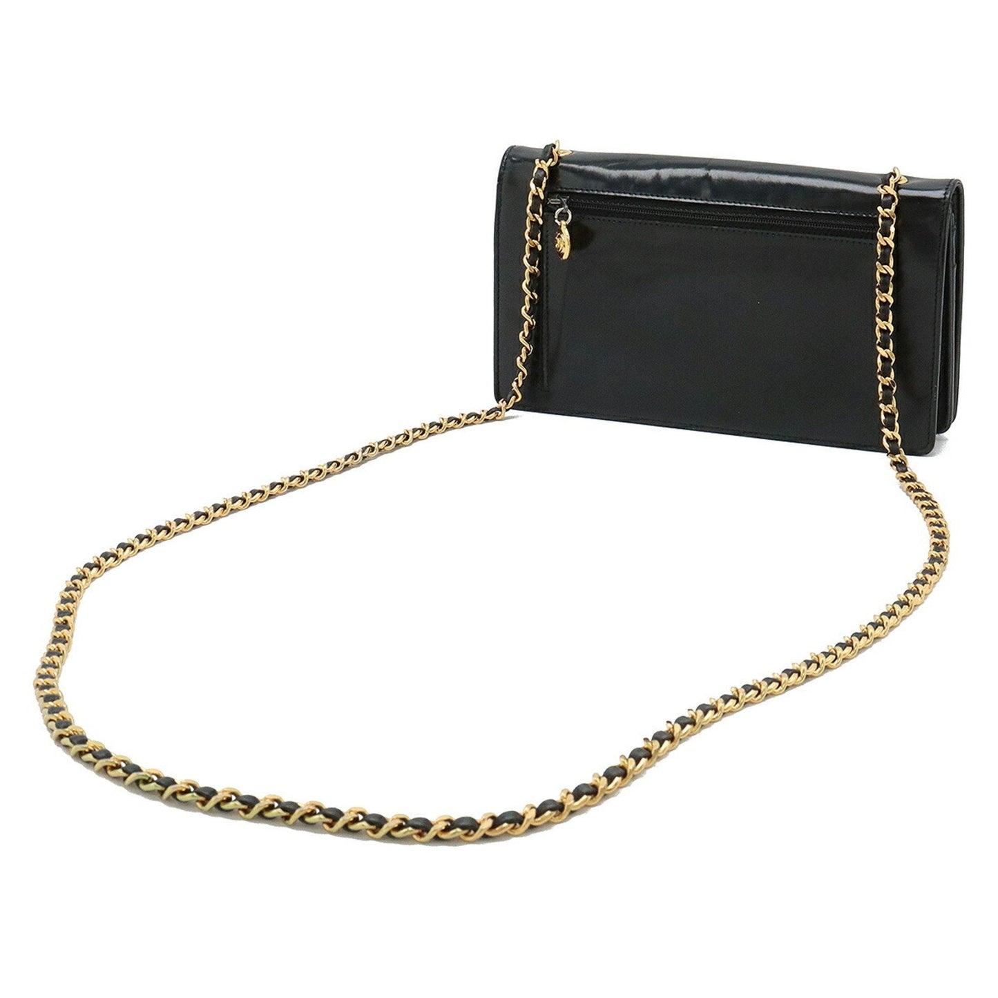 CHANEL Coco Mark Chain Wallet Shoulder Bag Pochette Patent Leather Black