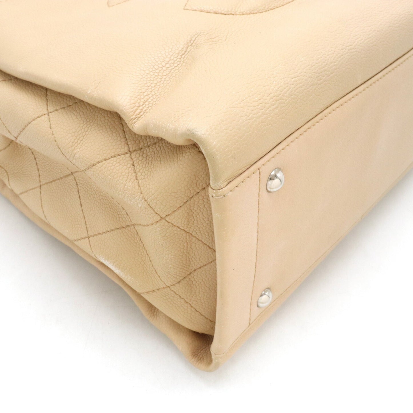CHANEL Coco Mark Tote Bag Shoulder Caviar Skin Leather Beige