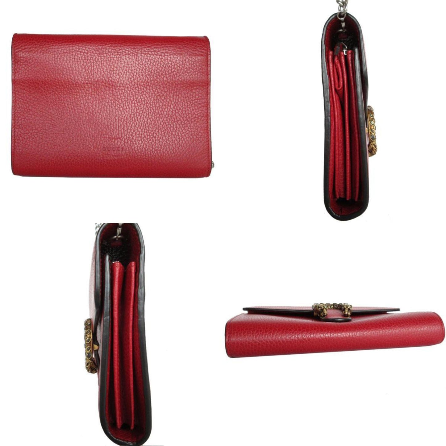 Gucci Red Color Leather Chain/Shoulder Wallet