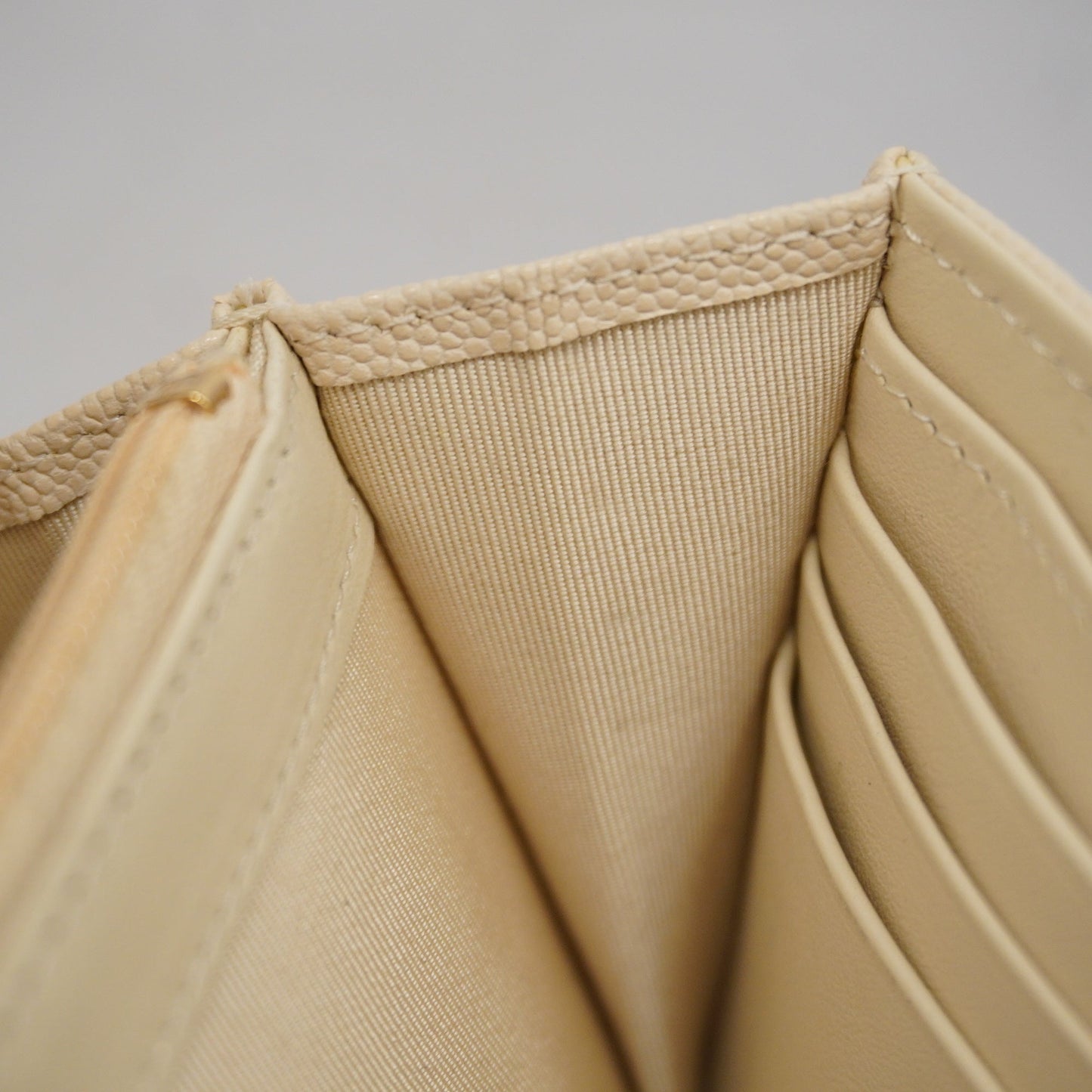 ChanelAuth  Matelasse Long Wallet [bi-fold] Gold Hardware Caviar Leather Ivory