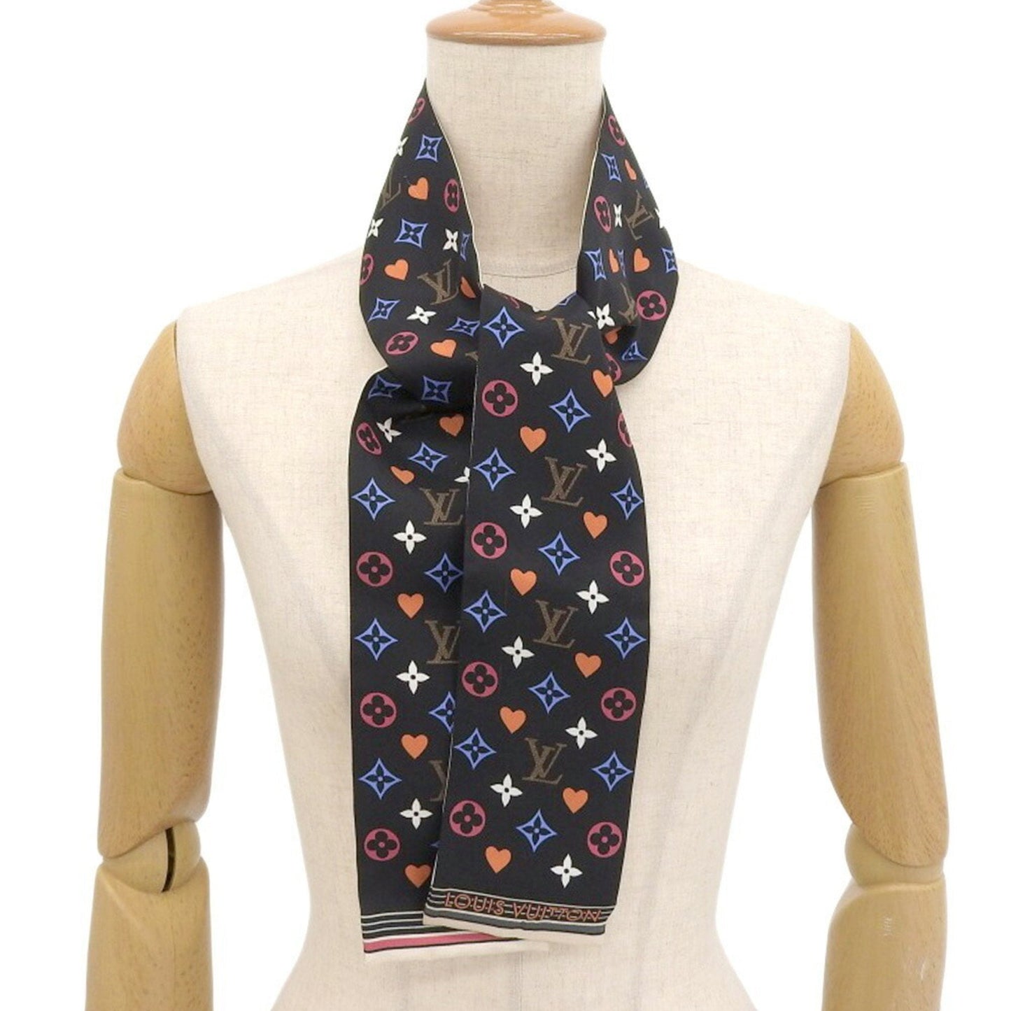 LOUIS VUITTON Monogram Game On Bando Twilly Scarf Black White MP2904