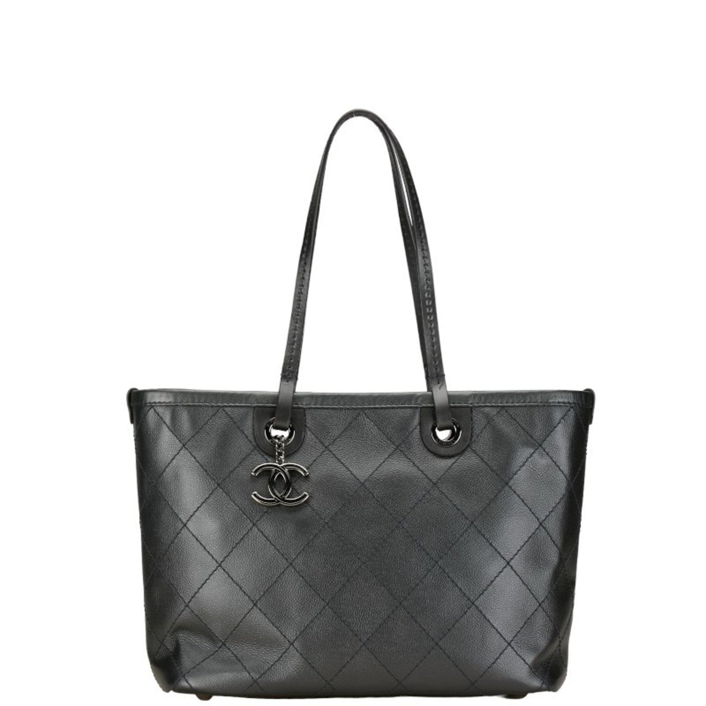 CHANEL Wild Stitch Coco Mark On The Road Tote Bag Shoulder Black Caviar Skin Leather Women's