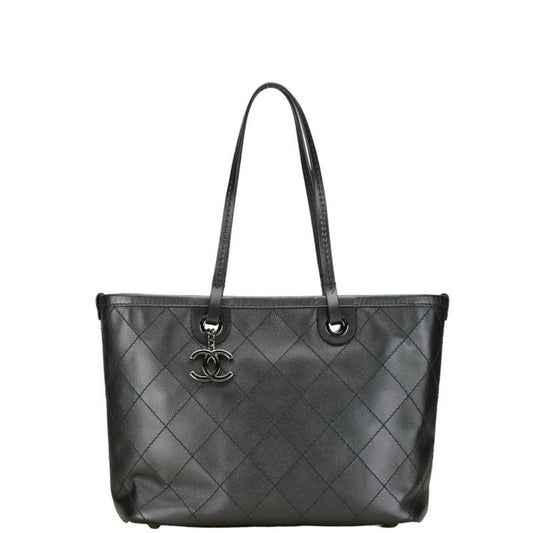 CHANEL Wild Stitch Coco Mark On The Road Tote Bag Shoulder Black Caviar Skin Leather Women's